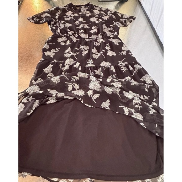 Lulus Dress Womens Medium Dark Cottage Floral Sheer Wedding Guest Romantic Midi - Picture 7 of 9